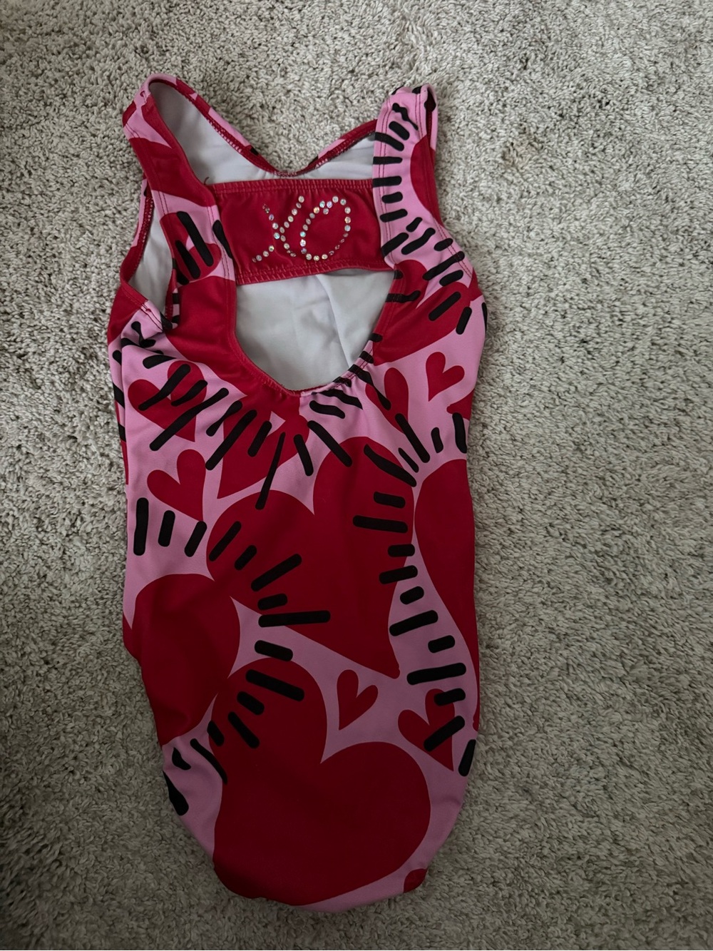 GK Kids Pink and Red Heart Print Leotard